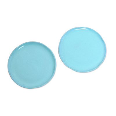 Ceramic plates, 'Blue Eden' (pair) - Ceramic Plates in Blue from Java (Pair)
