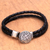 Men's sterling silver and leather bracelet, 'Runic Compass' - Men's Sterling Silver and Leather Bracelet from Bali (image 2b) thumbail