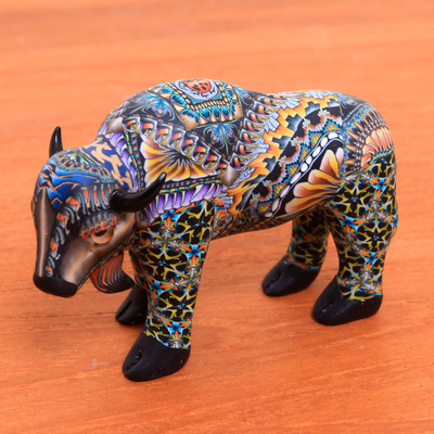 Polymer clay figurine, 'Bison' - Colorful Polymer Clay Bison Figurine from Bali