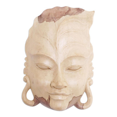 Hand Carved Leaf Design Balinese Hibiscus Wood Mask