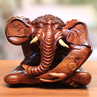Wood sculpture, 'Ganesha's Story' - Suar Wood Sculpture of Ganesha from Bali