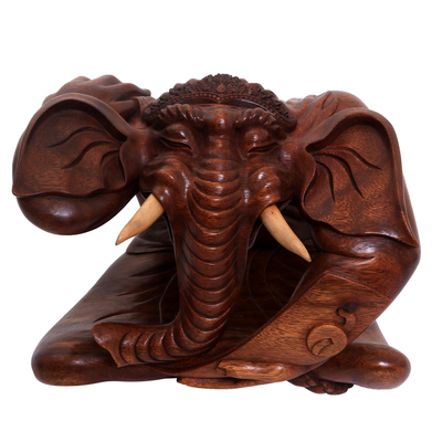 Wood sculpture, 'Ganesha's Story' - Suar Wood Sculpture of Ganesha from Bali