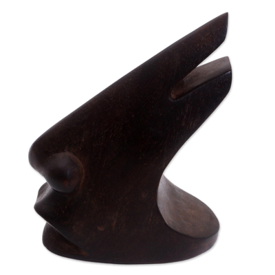 Wood eyeglasses stand, 'Prominent Nose in Dark Brown' - Wood Eyeglasses Stand in Dark Brown from Bali