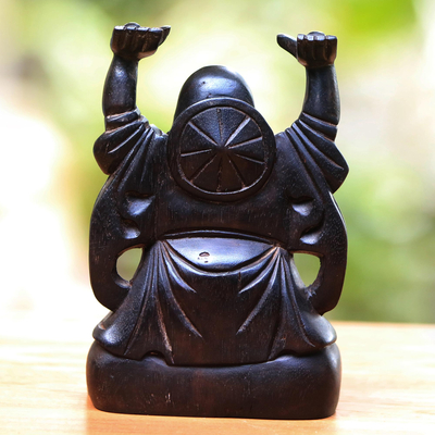 Wood sculpture, 'Delighted Buddha' - Dark Brown Suar Wood Buddha Sculpture from Bali