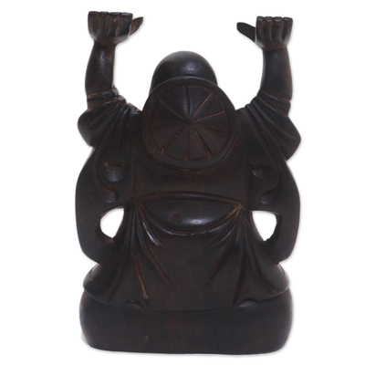 Wood sculpture, 'Delighted Buddha' - Dark Brown Suar Wood Buddha Sculpture from Bali