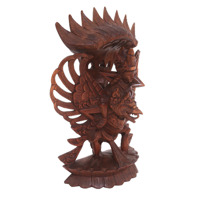 Wood sculpture, 'Holy Duo' - Hand-Carved Suar Wood Sculpture of Vishnu from Bali