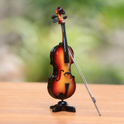 Wood miniature decorative violin, 'Virtuoso' - Mahogany Wood Miniature Decorative Violin from Java