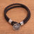 Sterling silver and leather bracelet, 'True North' - Leather Braided Cord Bracelet with a Sterling Silver Compass thumbail