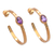 Gold plated amethyst half-hoop earrings, 'Paradox' - 18k Gold Plated Amethyst Hammered Half-Hoop Earrings thumbail