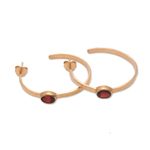 Gold plated garnet half-hoop earrings, 'Paradox' - 18k Gold Plated Garnet Hammered Half-Hoop Earrings