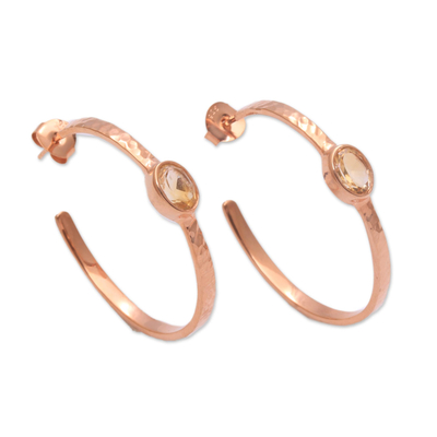 Rose Gold Plated and Yellow Citrine Half-Hoop Earrings