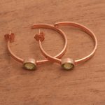 Rose gold plated peridot half-hoop earrings, 'Paradox' - Hammered Rose Gold Plated and Peridot Half-Hoop Earrings