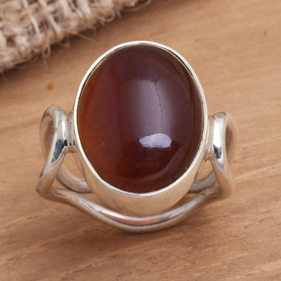 Amber cocktail ring, 'Ancient Oval' - Oval Amber Cocktail Ring from Bali