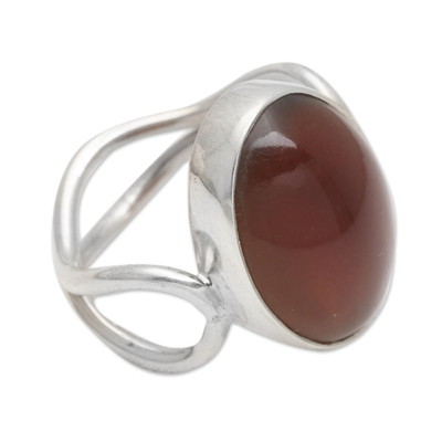 Amber cocktail ring, 'Ancient Oval' - Oval Amber Cocktail Ring from Bali