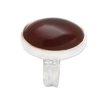Amber cocktail ring, 'Blazing Pool' - Domed Red-Hued Amber and Sterling Silver Cocktail Ring