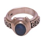 Opal doublet cocktail ring, 'Opal Sky' - Opal Doublet Sterling Silver with Swirl Motifs Ring