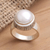 Cultured pearl cocktail ring, 'Glowing Button' - Cultured Pearl Cocktail Ring Crafted in Bali