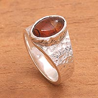 Amber cocktail ring, 'Fascinating Eye' - Eye-Shaped Amber Cocktail Ring from Bali