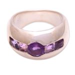 Amethyst cocktail ring, 'Wink' - Sterling Silver Amethyst Minimalist Design Cocktail Ring