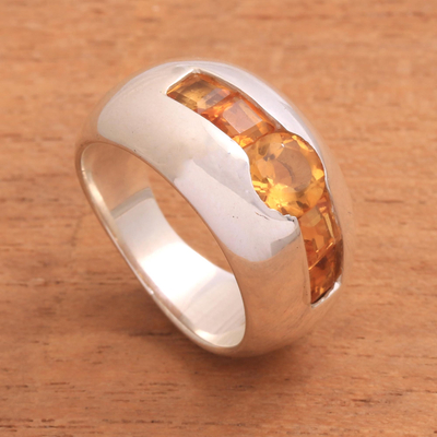 Citrine cocktail ring, 'Wink' - Citrine Sterling Silver Cocktail Ring with Minimalist Design