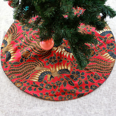 Beaded cotton tree skirt, Batik Christmas