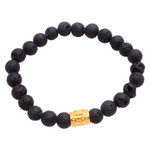 Men's gold accented lava stone beaded stretch bracelet, 'Batur Pebbles' - Men's Gold Accent Lava Stone Beaded Stretch Bracelet
