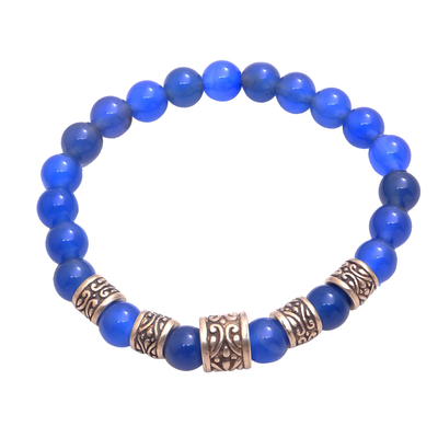 Blue Agate Beaded Stretch Bracelet from Bali