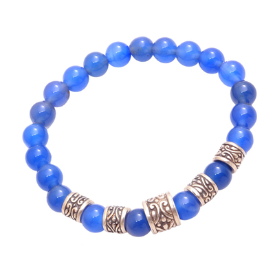 Stretch-Armband aus Achatperlen - Blaues Achat-Stretch-Armband aus Bali