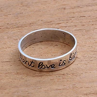 Sterling silver band ring, 'What Love Is' - Romantic Sterling Silver Band Ring from Bali