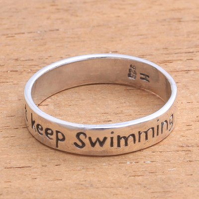 Sterling silver band ring, Just Keep Swimming