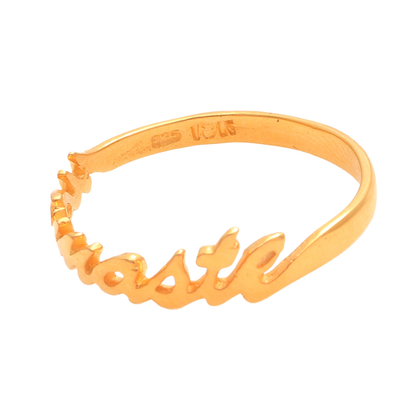 Gold plated sterling silver band ring, 'Namaste' - Gold Plated Sterling Silver Namaste Band Ring from Bali
