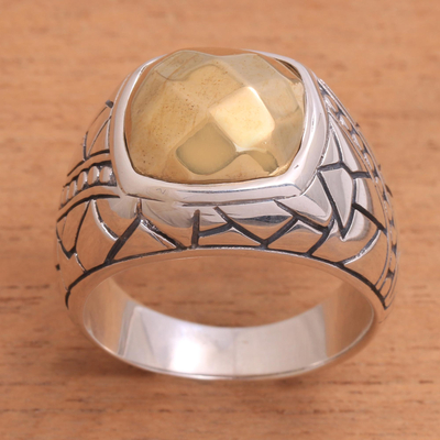 Men's sterling silver ring, 'Stony Path' - Men's Sterling Silver and Brass Ring from Bali