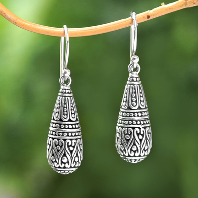 Sterling silver dangle earrings, 'Dragon Tears' - Drop-Shaped Sterling Silver Dangle Earrings from Bali