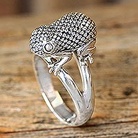 Featured review for Sterling silver cocktail ring, Crouching Frog