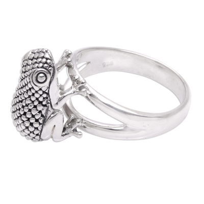 Sterling silver cocktail ring, 'Crouching Frog' - Sterling Silver Frog Cocktail Ring from Bali