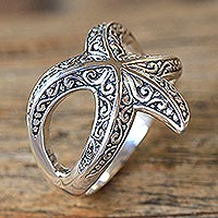Featured review for Sterling silver cocktail ring, Bali Starfish