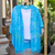 Batik rayon kimono jacket, 'Under the Palms' - Turquoise Hand Batik Bamboo Leaf Motif Rayon Kimono Jacket (image 2) thumbail