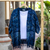Batik rayon kimono jacket, 'Denpasar Lady in Blue' - Leaf Motif Batik Rayon Kimono Jacket in Blue from Bali (image 2) thumbail