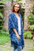Batik rayon kimono jacket, 'Denpasar Lady in Blue' - Leaf Motif Batik Rayon Kimono Jacket in Blue from Bali (image 2b) thumbail
