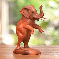 Wood sculpture, 'Rearing Elephant' - Wood Sculpture of a Rearing Elephant from Bali