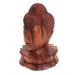 Wood sculpture, 'Buddha and Lotus' - Wood Sculpture of Buddha's Head on a Lotus Flower from Bali