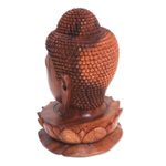 Wood sculpture, 'Buddha and Lotus' - Wood Sculpture of Buddha's Head on a Lotus Flower from Bali