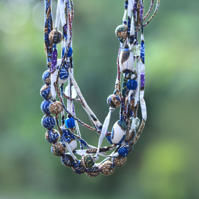 Batik cotton strand necklace, 'Javanese Tradition' - Colorful Batik Cotton Strand Necklace from Java
