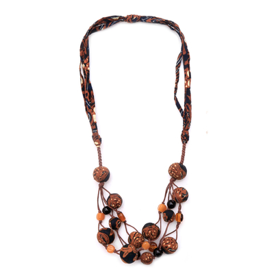 Earth-Tone Batik Cotton Beaded Fabric Necklace from Java - Bumi Colors ...