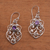Amethyst dangle earrings, 'Enchanted Heart' - Amethyst Sterling Silver Scrollwork Heart Dangle Earrings