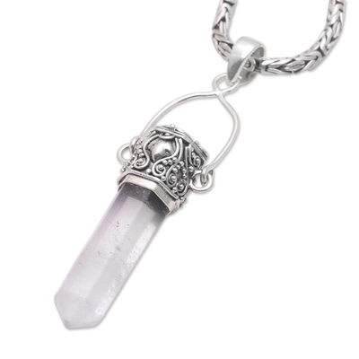 Quartz pendant necklace, 'Crystal Amulet' - Balinese Sterling Silver and Quartz Crystal Necklace
