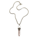 Quartz and amethyst pendant necklace, 'Precious Amulet' - Sterling Silver Amethyst and Clear Quartz Amulet Necklace