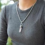 Quartz and amethyst pendant necklace, 'Precious Amulet' - Sterling Silver Amethyst and Clear Quartz Amulet Necklace