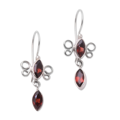 Sterling Silver and Garnet Red Raindrop Dangle Earrings
