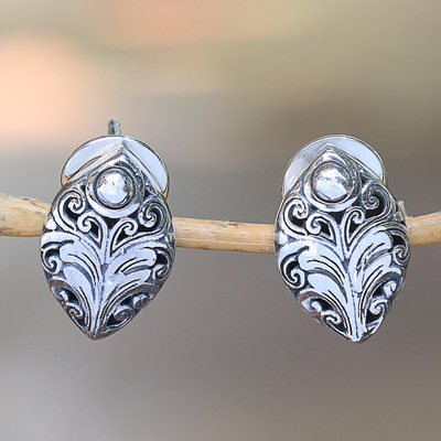 Sterling silver drop earrings, 'Pointed Elegance' - Sterling Silver Scrolling Leaf Motif Drop Earrings from Bali